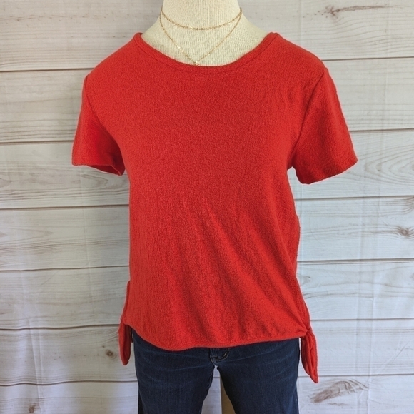 Madewell Texture & Thread Modern Side Tie Top in Red Cotton Size Small - Picture 8 of 9